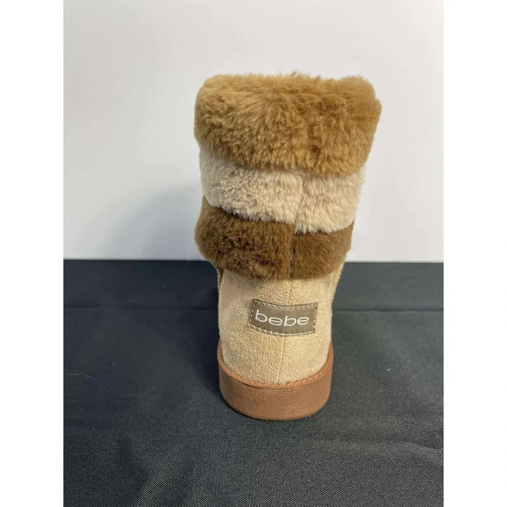 Bebe Women's Tan Suede Faux Fur Trimmed Winter‎ Boots Size 9